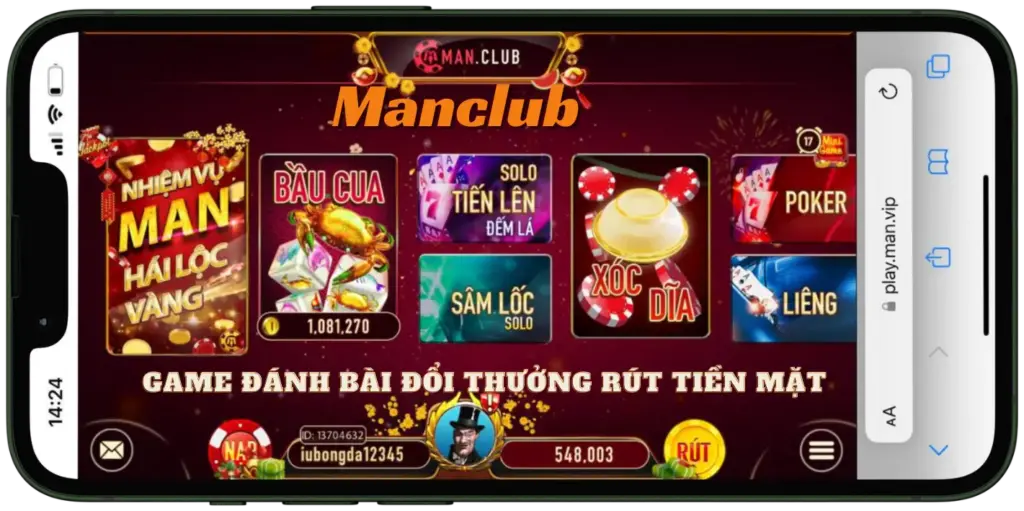 Manclub game đánh bài đổi thưởng rút tiền mặt xanh chín