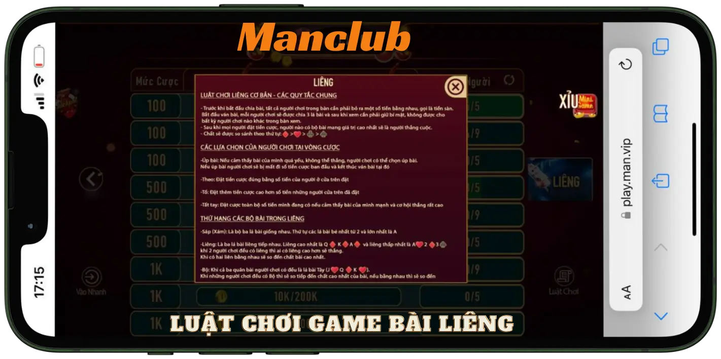 Luật chơi game bài liêng manclub